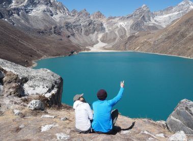 Two man enjoying view of Everest Base Camp Gokyo Ri trekking